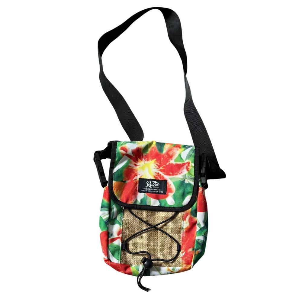 Roots Wrkshp Burlap Canvas Crossbody Bag Boho Travel Beach Festival Vacation